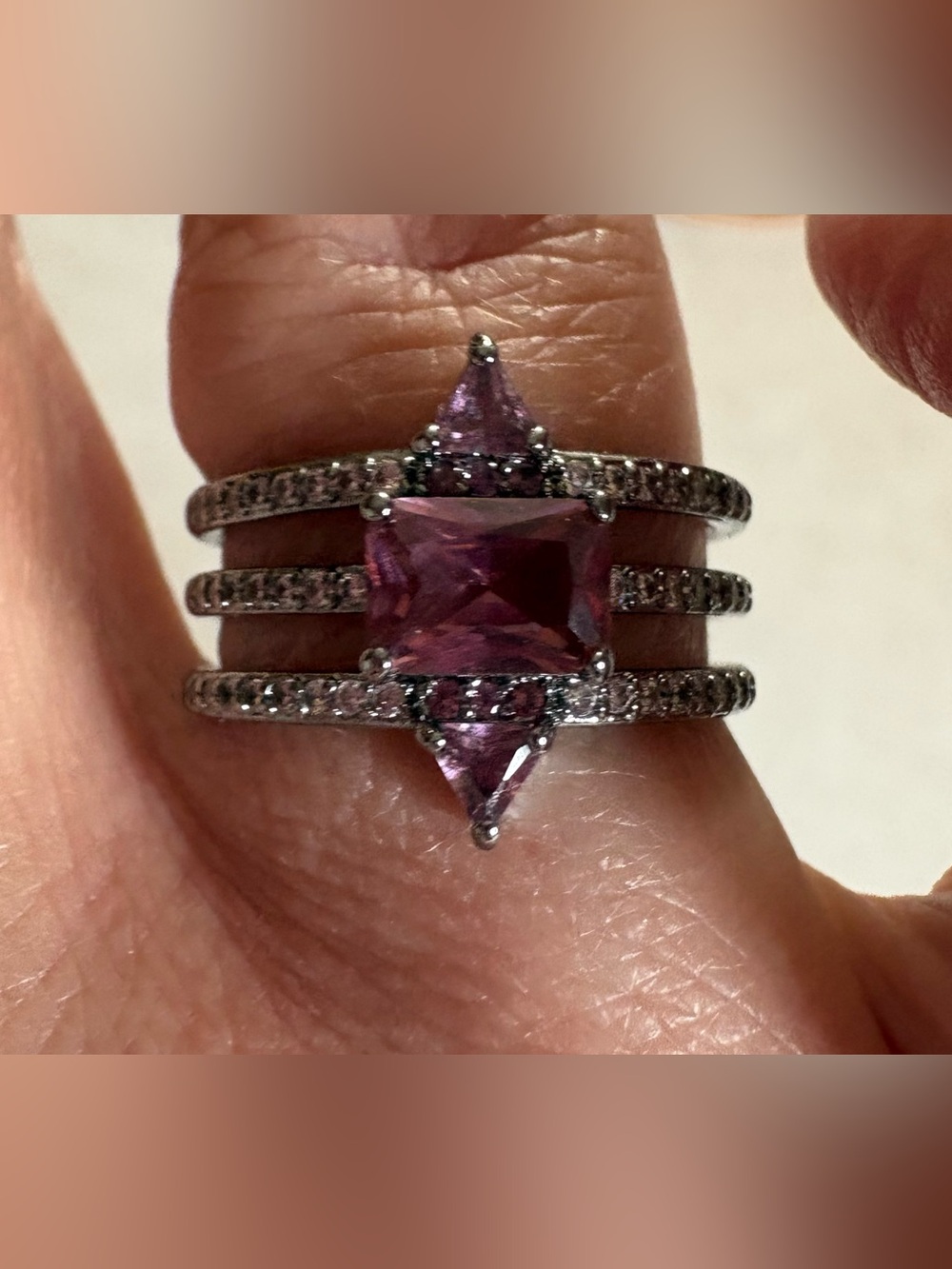 Hematite Purple Gemstone Triple-Band Ring